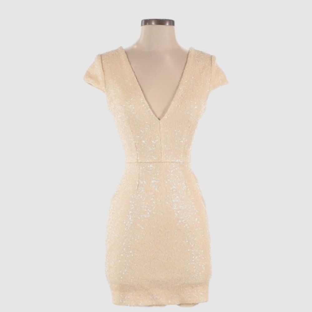 Elegant Cream Cap Sleeve Sequin Dress